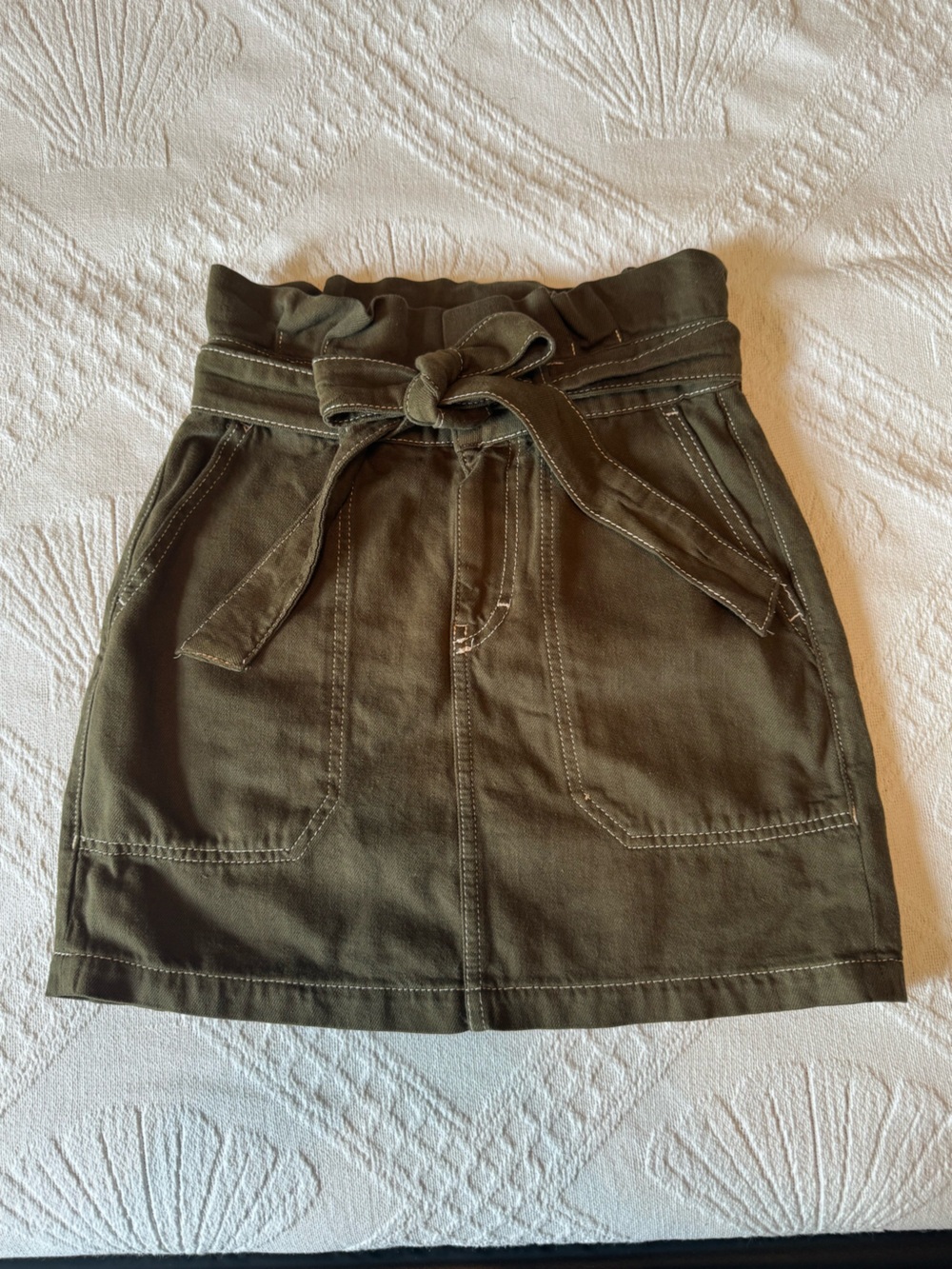 Free People Splendor in the Grass Olive Green Skirt with Tie Belt